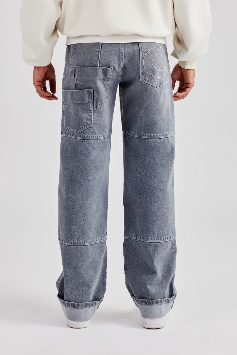 Relaxed Turn Up Denim Jean - Washed Grey