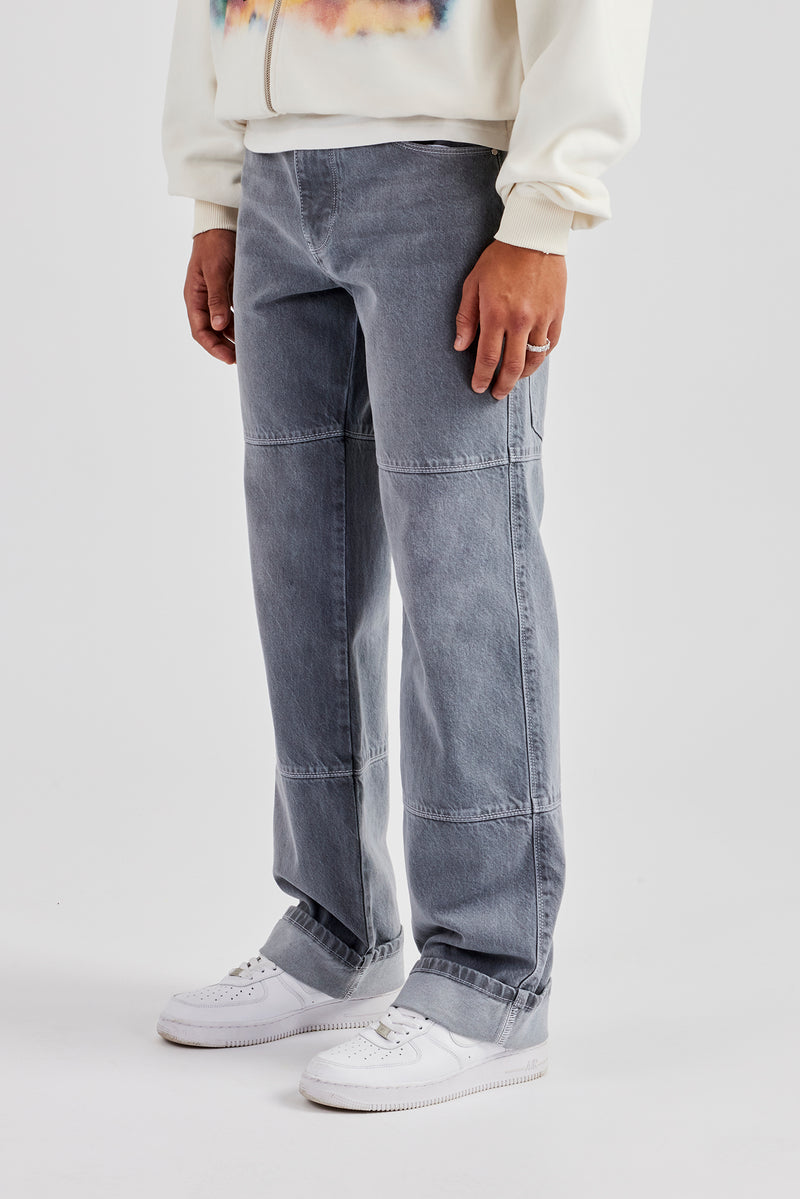 Relaxed Turn Up Denim Jean - Washed Grey