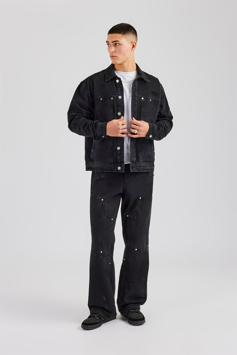 Oversized Carpenter Denim Jacket & Baggy Jean - Washed Black