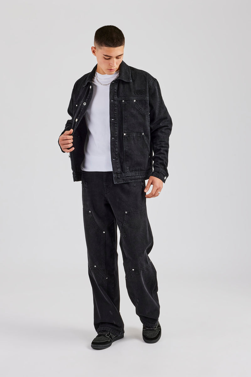 Oversized Carpenter Denim Jacket & Baggy Jean - Washed Black