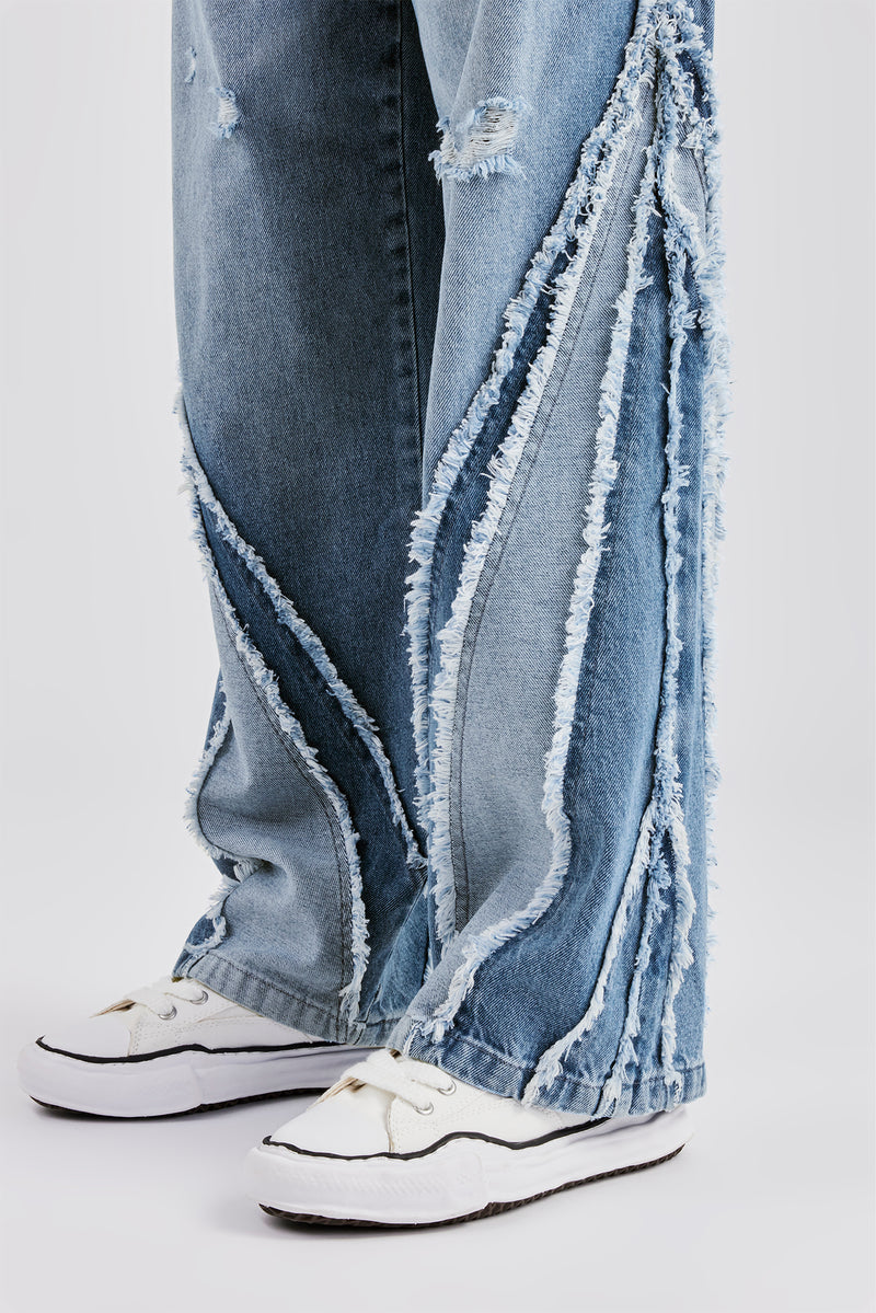 Baggy Spliced Raw Edge Jean