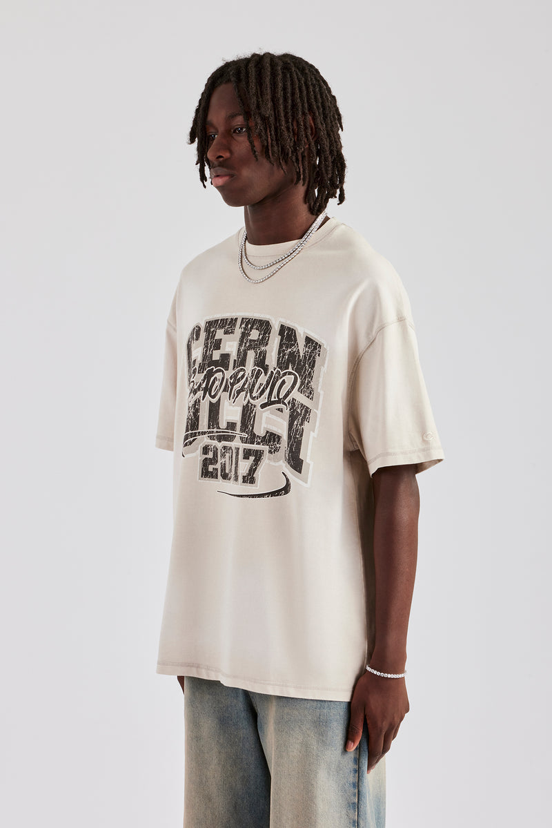 Oversized Distressed Graphic T-Shirt - Off White