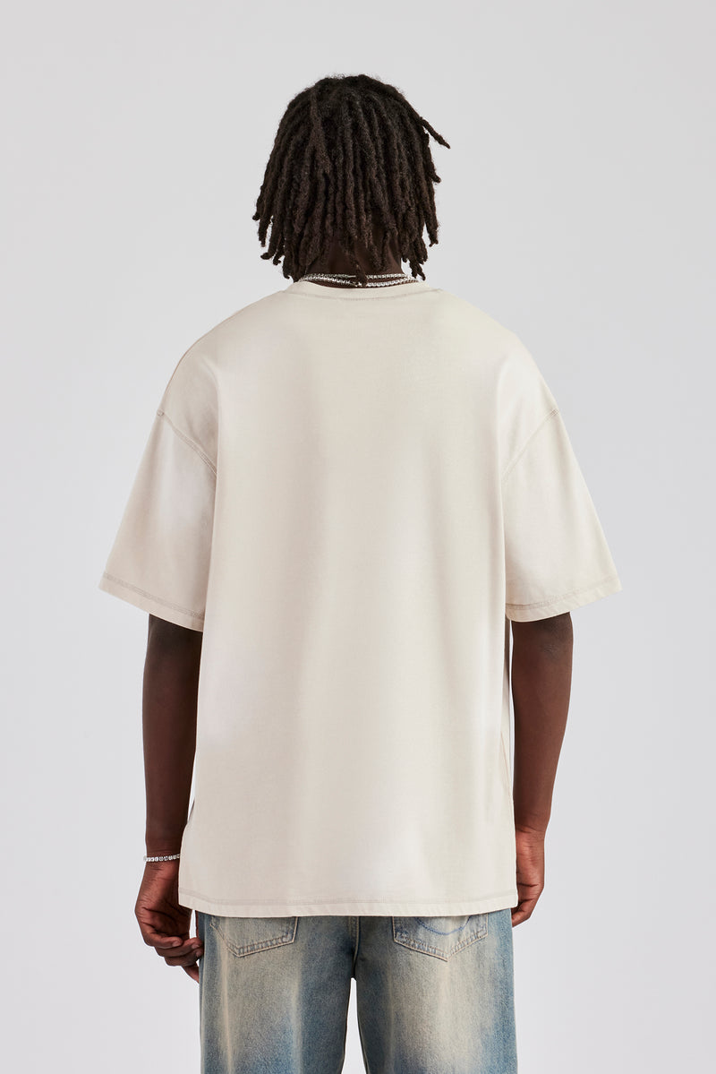 Oversized Distressed Graphic T-Shirt - Off White