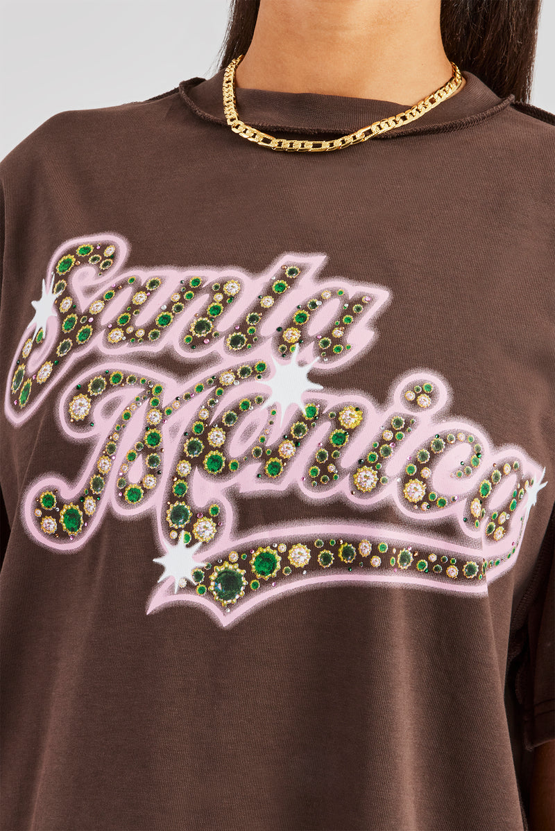 Santa Monica Rhinestone Oversized T-Shirt - Chocolate