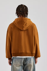 Jersey Zip Through Boxy Hoodie - Rust