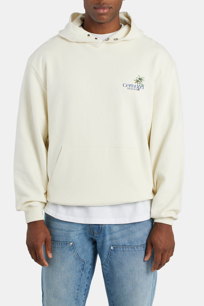 Cernucci Palm House Graphic Hoodie - Ecru