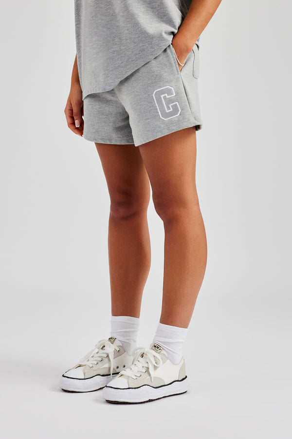 C Embroidered Short - Grey Marl