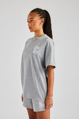 C Embroidered Oversized T-Shirt - Grey Marl