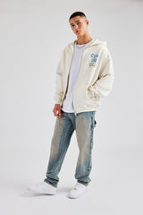 Cernucci Letter Rhinestone Zip Through Hoodie - Off White