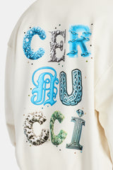 Cernucci Letter Rhinestone Zip Through Hoodie & Short Set - Off White