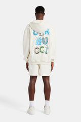 Cernucci Letter Rhinestone Zip Through Hoodie & Short Set - Off White