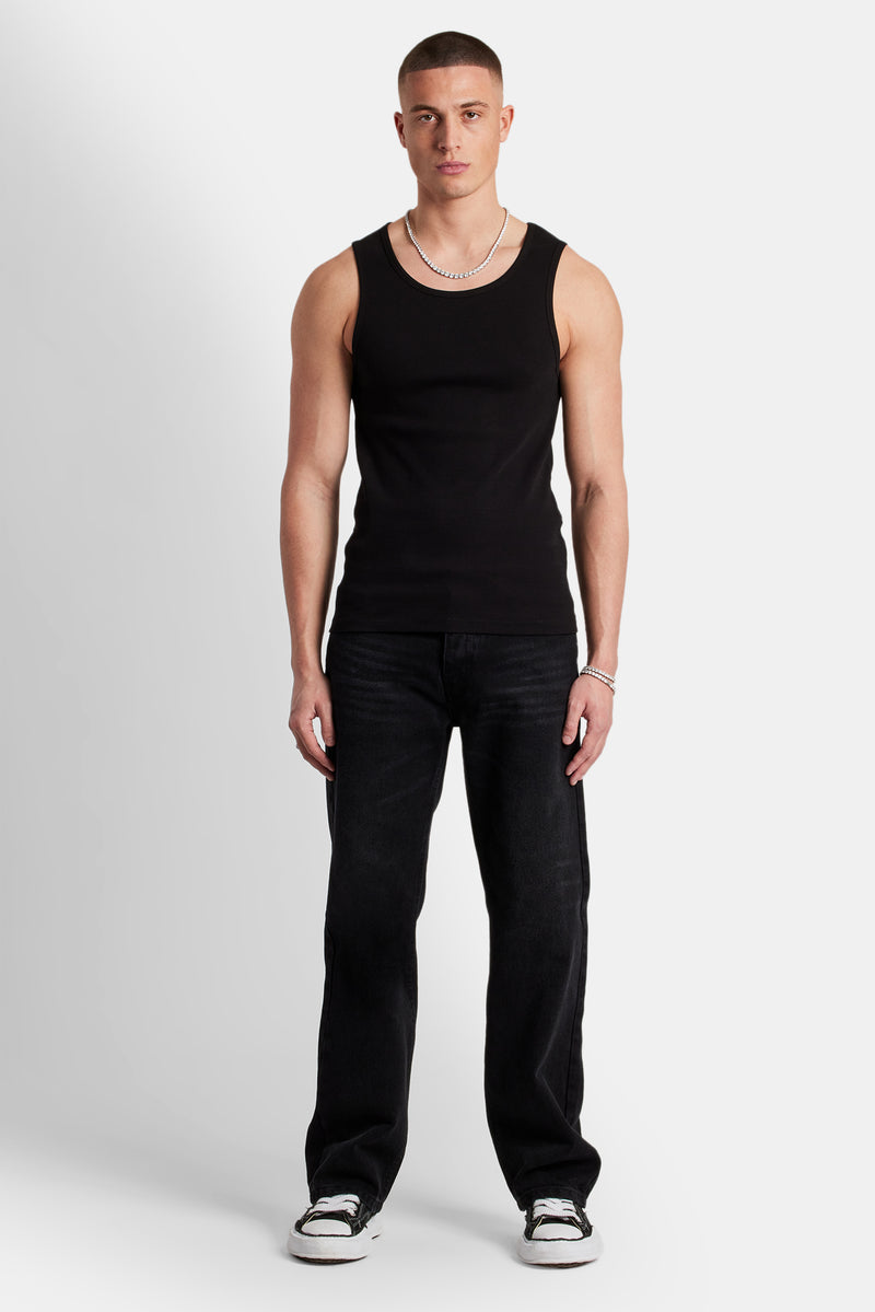 Cernucci Muscle Fit Ribbed Vest - Black