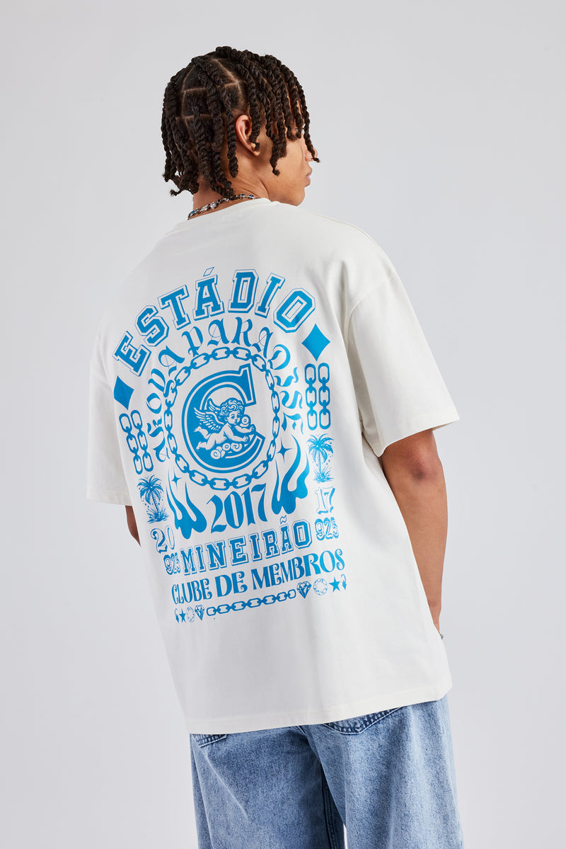 Members Club Back Print Oversized T-Shirt - Off White