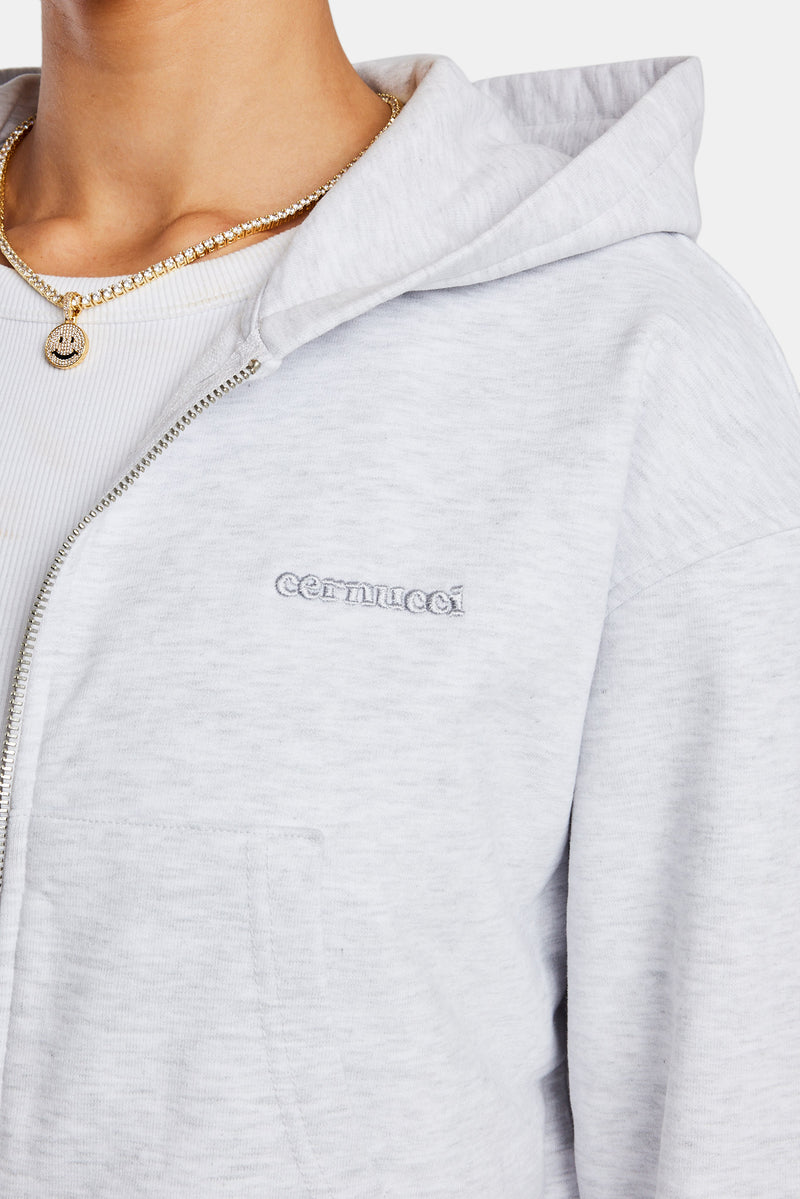 Cropped Zip Hoodie - Grey Marl