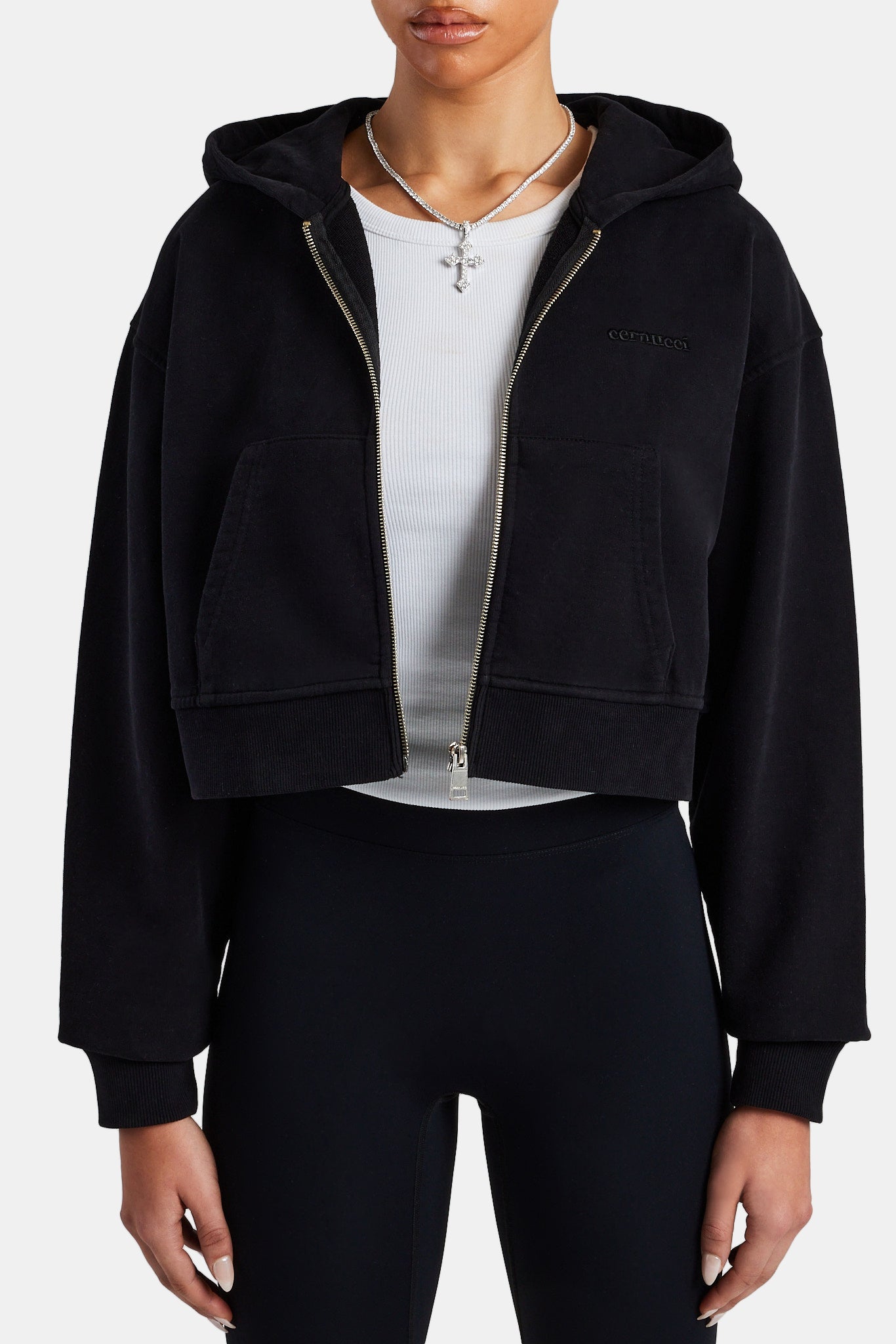 Black cropped hoodie women's hotsell