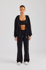 Womens Zip Through Hoodie and Jogger Set - Black