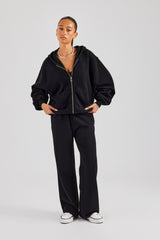 Womens Zip Through Hoodie and Jogger Set - Black