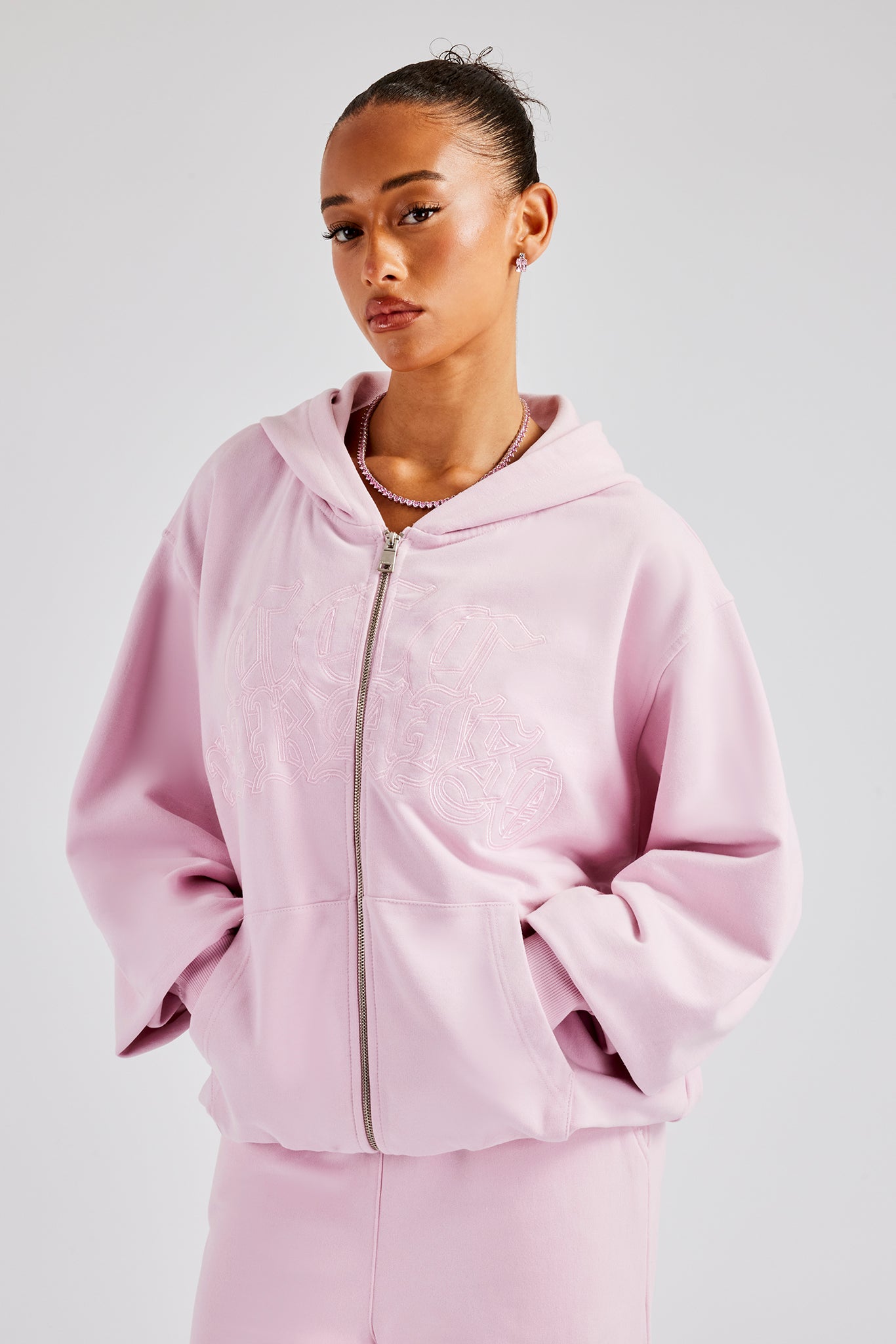 Womens Paraiso Embroidered Zip Hoodie Pink