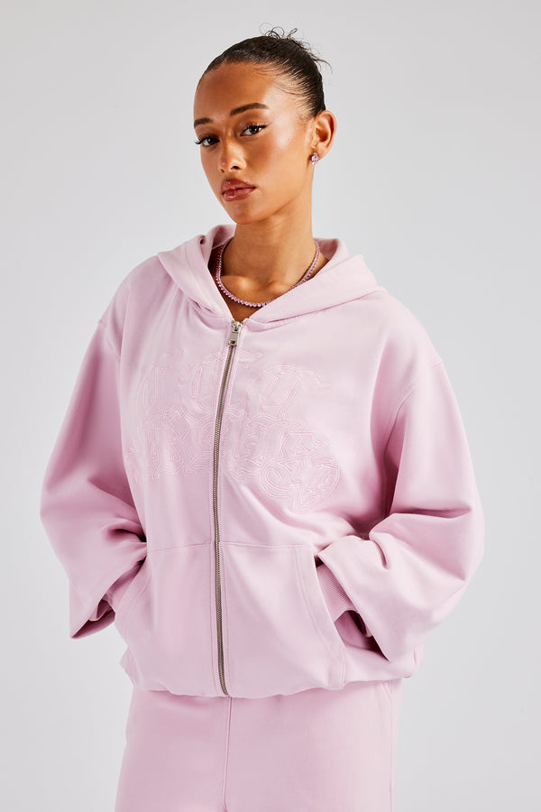 Womens Paraiso Embroidered Zip Hoodie - Pink