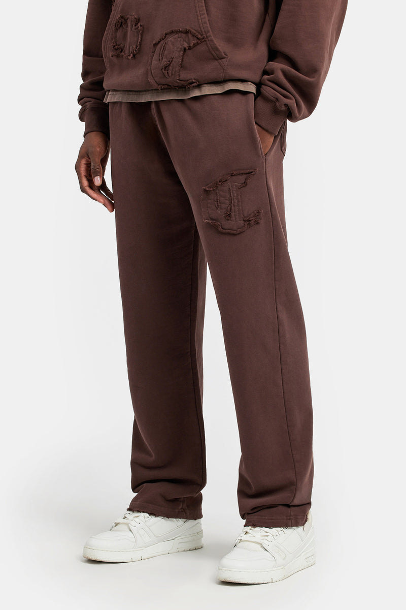 Raw Edge Applique Jogger  - Brown