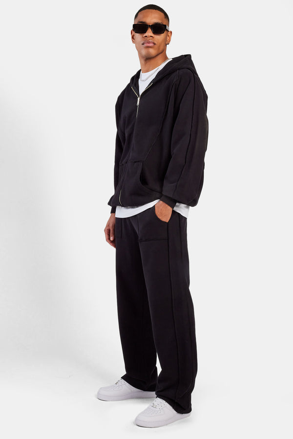 Exposed Seam Straight Leg Jogger - Black