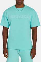 Cernucci Mens Puff Print T-Shirt - Aqua