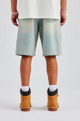 Relaxed Rhinestone Motif Bermuda Jorts - Bleach Wash