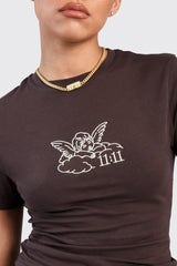 Cherub Print Baby Tee  - Chocolate