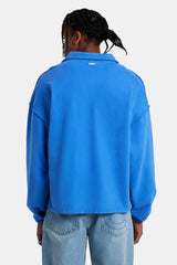 Long Sleeve Exposed Seam Collared Sweatshirt - Washed Cobalt