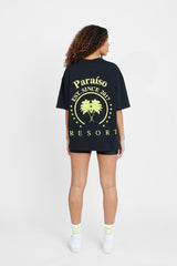 Oversized Palm Print T-Shirt - Black