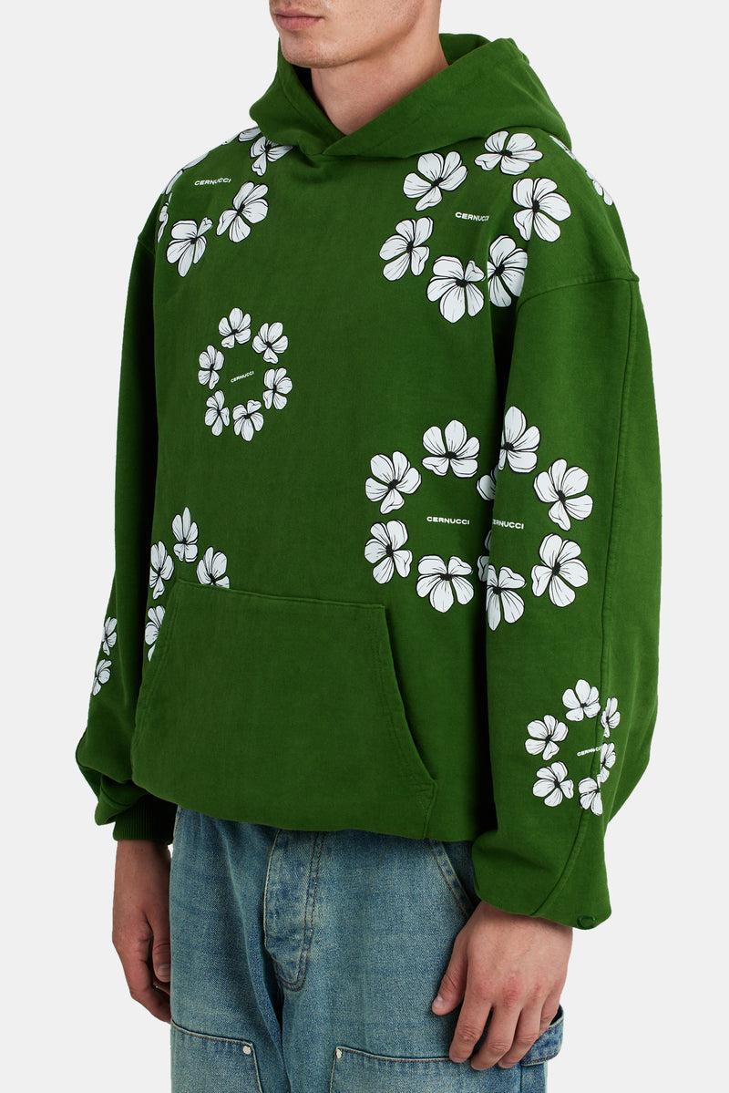 Floral Print Hoodie - Green