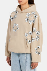 Floral Print Oversized Hoodie - Beige