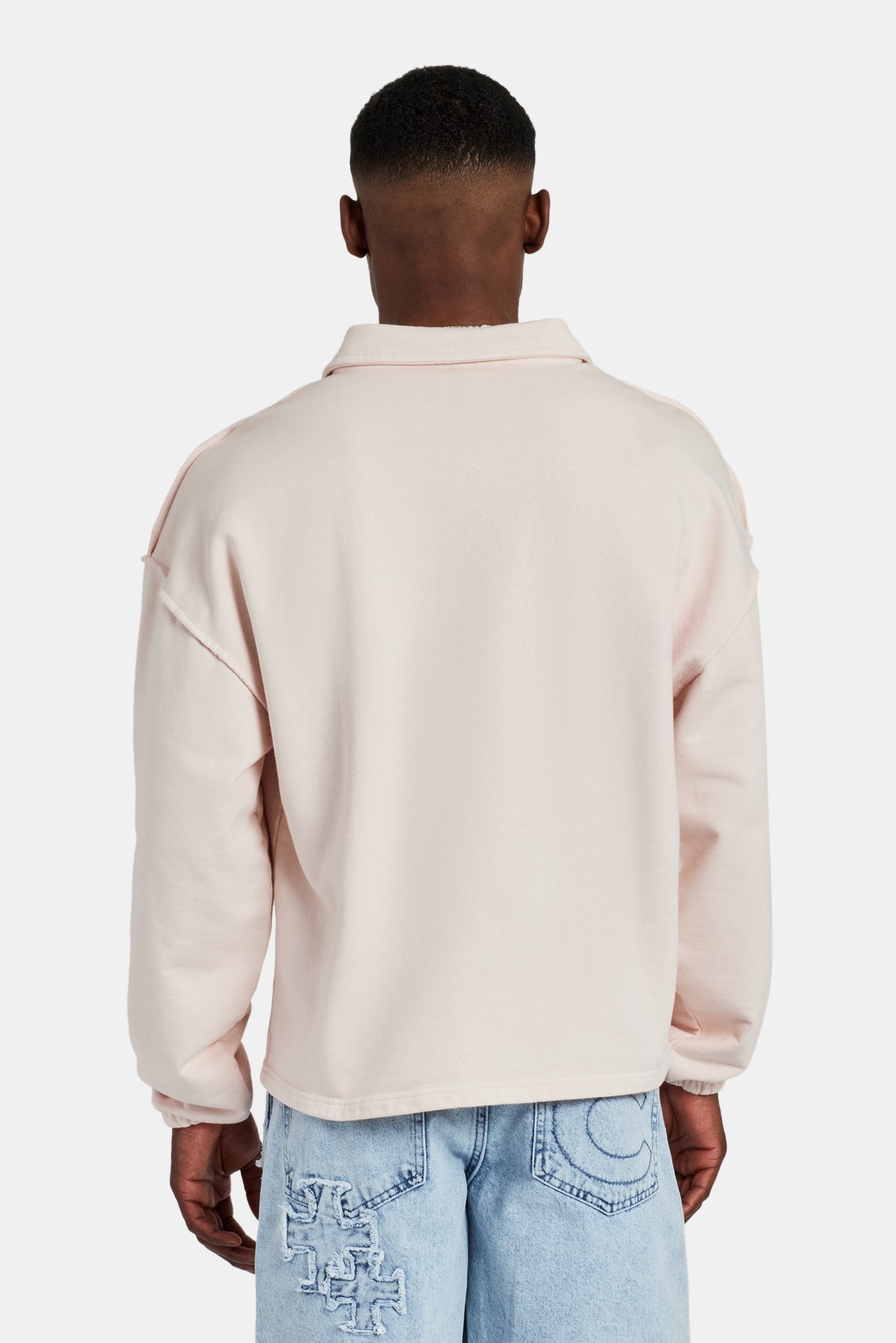 Long Sleeve Collared Sweatshirt Washed Pink