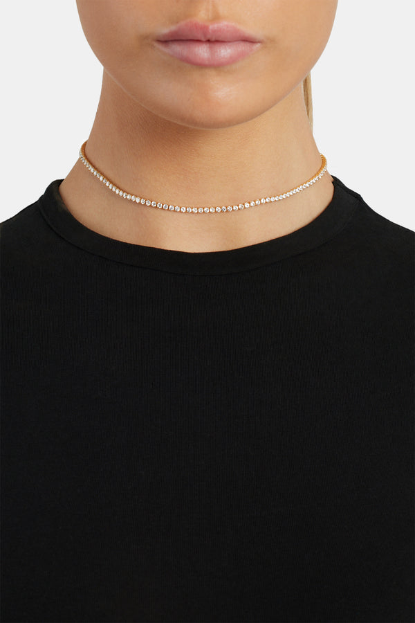 Womens 2.5mm Micro Tennis Choker - Gold