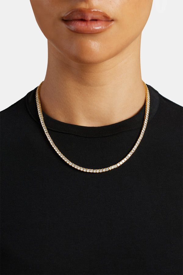 Womens 3mm Gold Plated Tennis Chain