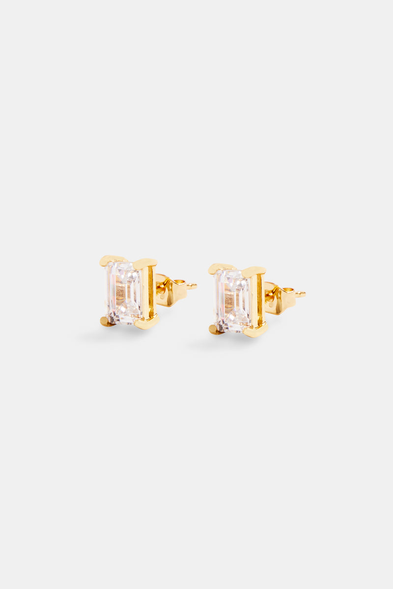 Womens Baguette Stone Stud Earrings - Gold