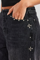 Stud Detail Baggy Jean - Washed Black