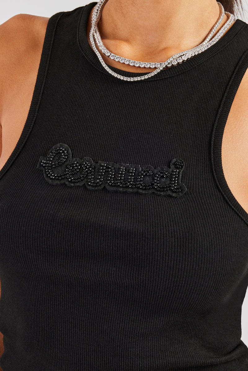 Beaded Ribbed Racer Vest - Black