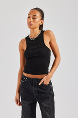 Beaded Ribbed Racer Vest - Black