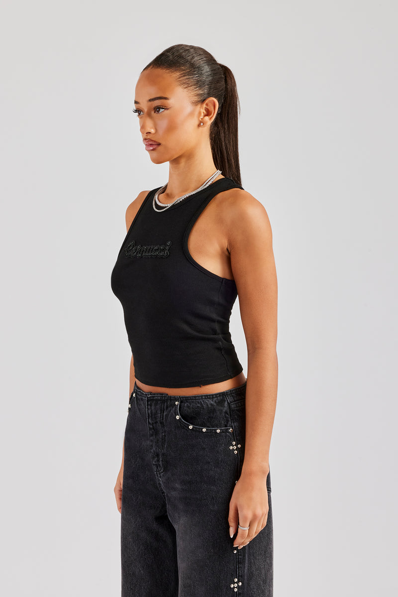 Beaded Ribbed Racer Vest - Black