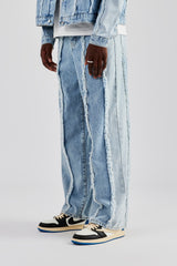 Two Tone Denim Stacked Jean - Light Blue