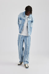 Two Tone Denim Stacked Jean - Light Blue