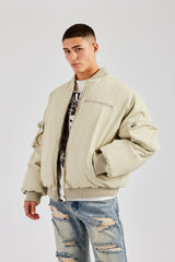 Twill Utility Heavy Bomber Jacket - Off White