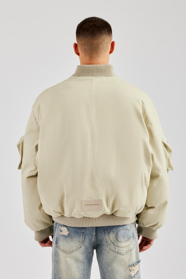 Twill Utility Heavy Bomber Jacket - Off White