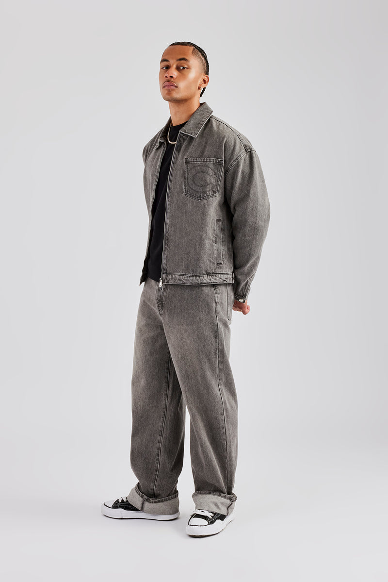 Washed Turn Up Baggy Jean - Washed Grey