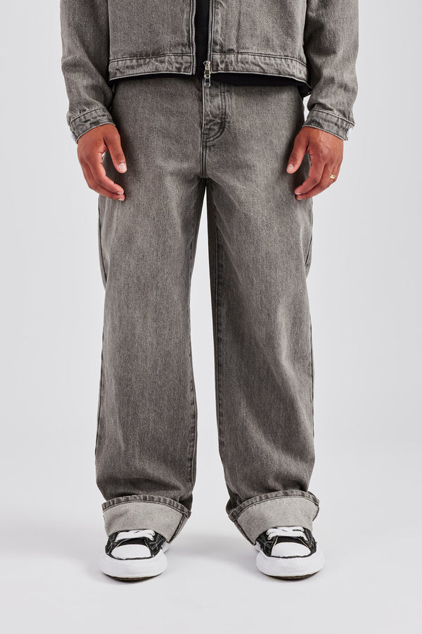 Washed Turn Up Baggy Jean - Washed Grey