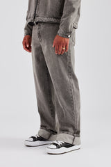 Washed Turn Up Baggy Jean - Washed Grey