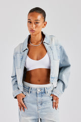 Zip Up Denim Jacket - Ice Blue