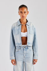 Zip Up Denim Jacket - Ice Blue