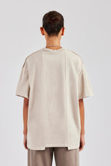 Oversized Spliced Graphic T-Shirt - Taupe